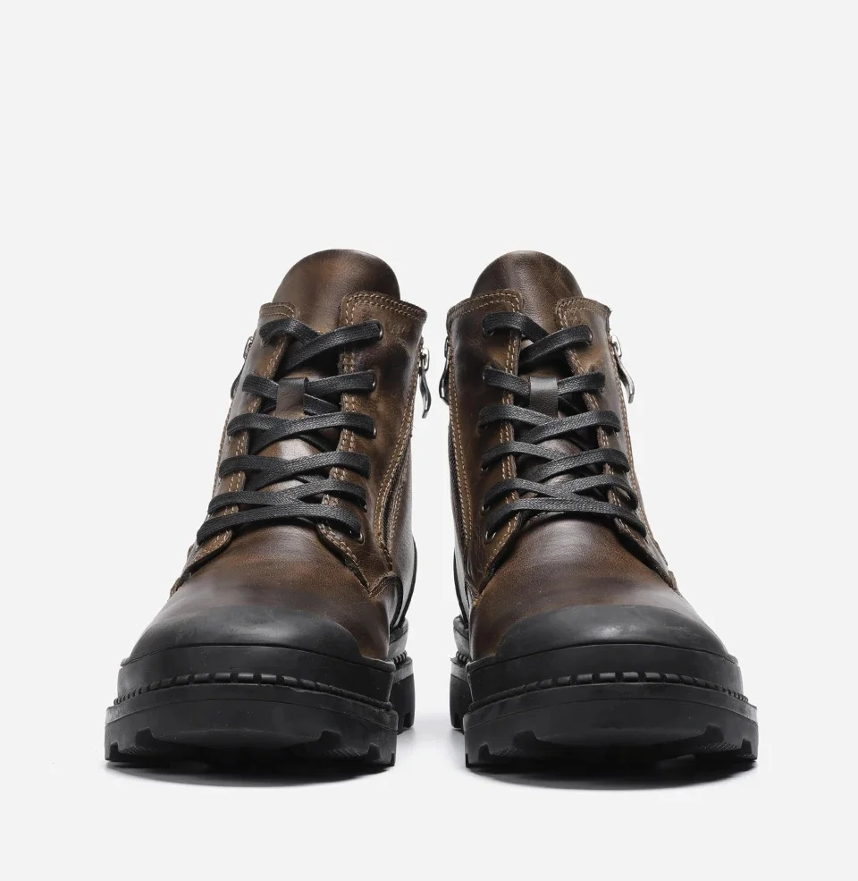 Natural Cow Leather Men Winter Boots Handmade Retro Men Boots Genuine Leather Men Winter Shoes #9550 - Image 2