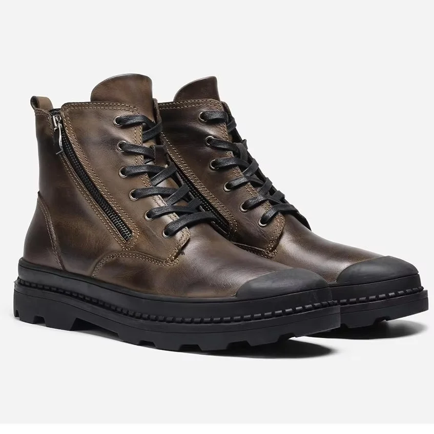 Natural Cow Leather Men Winter Boots Handmade Retro Men Boots Genuine Leather Men Winter Shoes #9550 - Image 3
