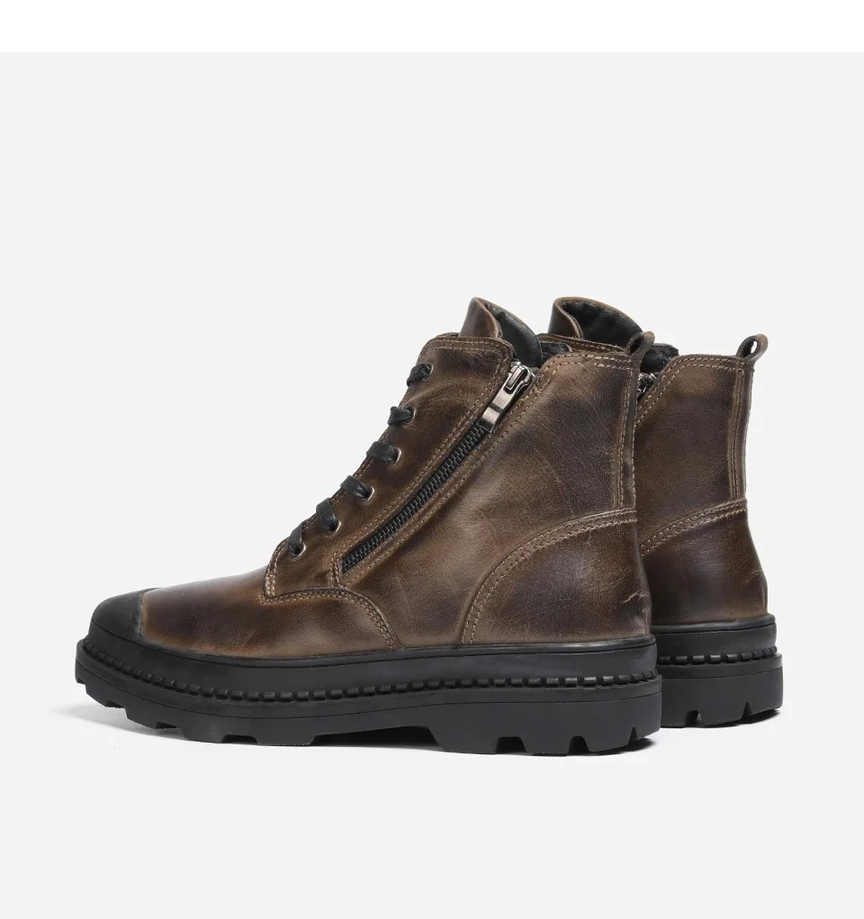 Natural Cow Leather Men Winter Boots Handmade Retro Men Boots Genuine Leather Men Winter Shoes #9550 - Image 4