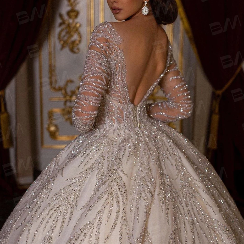 Beaded Sexy Bride Dresses Vestidos De Novia Luxury Hand Beaded Long Sleeve Wedding Dress Ball Gown Long Chapel Train - Image 5