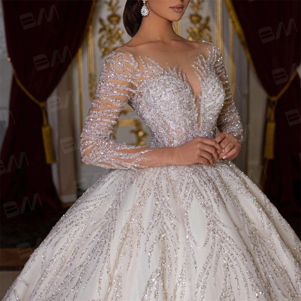 Beaded Sexy Bride Dresses Vestidos De Novia Luxury Hand Beaded Long Sleeve Wedding Dress Ball Gown Long Chapel Train - Image 4