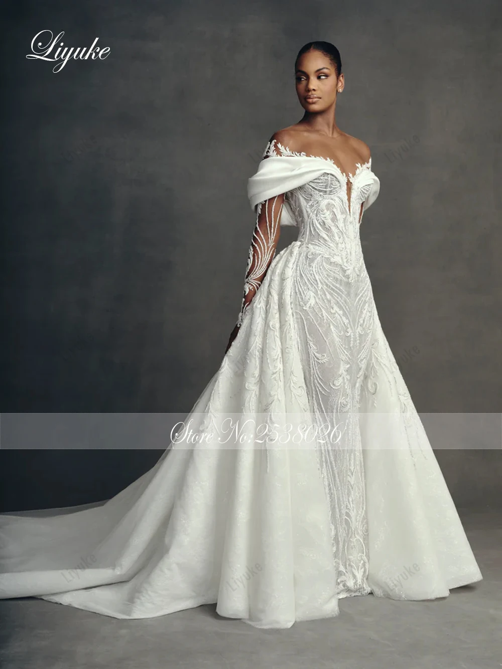 Liyuke Custom Made Luxury Embroidery Mermaid Wedding Dresses Robe De Marriage Removable Train 2 In 1 Lace Trumpet Bridal Gowns - Image 3